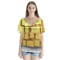 Gold Bars Feingold Bank V-neck Flutter Sleeve Top by Sapixe