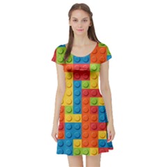 Lego Bricks Pattern Short Sleeve Skater Dress by Sapixe