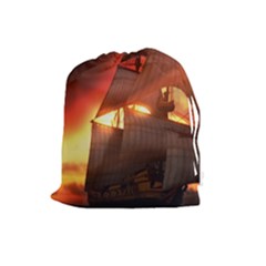 Pirate Ship Caribbean Drawstring Pouches (large)  by Sapixe