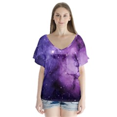 Purple Space V-neck Flutter Sleeve Top by Sapixe
