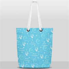 Santa Christmas Collage Blue Background Full Print Rope Handle Tote (small) by Sapixe