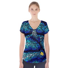 Sea Fans Diving Coral Stained Glass Short Sleeve Front Detail Top by Sapixe