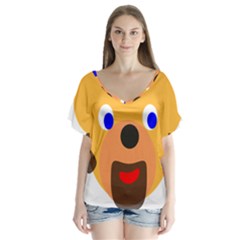 Solidarity Clipart Bear Head Teddy Bear Xmas Christmas Stuffed Animal V-neck Flutter Sleeve Top by Sapixe