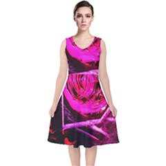 Calligraphy 2 V-neck Midi Sleeveless Dress  by bestdesignintheworld