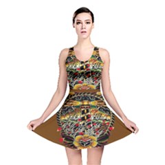 Tattoo Art Print Traditional Artwork Lighthouse Wave Reversible Skater Dress by Sapixe