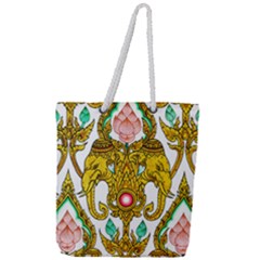 Traditional Thai Style Painting Full Print Rope Handle Tote (large) by Sapixe