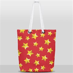 Yellow Stars Red Background Pattern Full Print Rope Handle Tote (small) by Sapixe