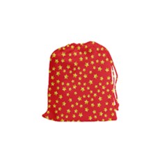Yellow Stars Red Background Drawstring Pouches (small)  by Sapixe