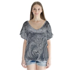 Abstract Art Decoration Design V-neck Flutter Sleeve Top by Sapixe