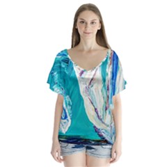 Marine On Balboa Island V-neck Flutter Sleeve Top by bestdesignintheworld