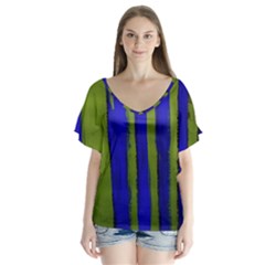 Stripes 4 V-neck Flutter Sleeve Top by bestdesignintheworld