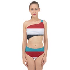 Dark Turquoise Deep Red Gray Elegant Striped Pattern Spliced Up Swimsuit by yoursparklingshop
