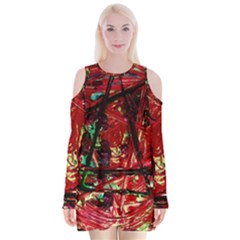 Sacred Marks Velvet Long Sleeve Shoulder Cutout Dress by bestdesignintheworld