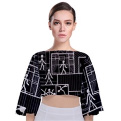 Drawing Tie Back Butterfly Sleeve Chiffon Top by ValentinaDesign