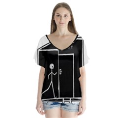 Drawing V-neck Flutter Sleeve Top by ValentinaDesign