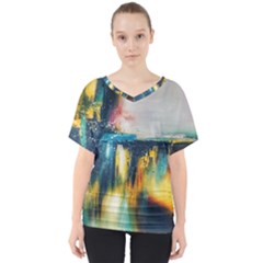 Art Painting Abstract Yangon V-neck Dolman Drape Top by Simbadda