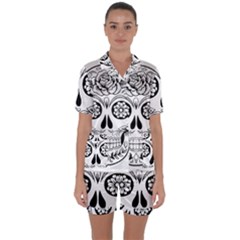 Sugar Skull Satin Short Sleeve Pyjamas Set by StarvingArtisan