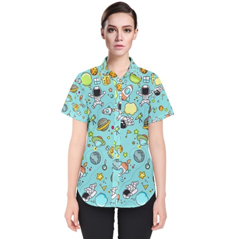 Space Pattern Women s Short Sleeve Shirt by Valentinaart