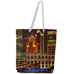 Shanghai Skyline Architecture Full Print Rope Handle Tote (large) by Simbadda