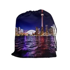 Toronto City Cn Tower Skydome Drawstring Pouches (extra Large) by Simbadda