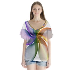 Abstract Geometric Line Art V-neck Flutter Sleeve Top by Simbadda