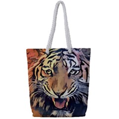 Tiger Animal Teeth Nature Design Full Print Rope Handle Tote (small) by Simbadda