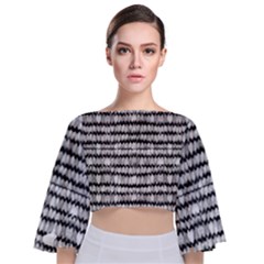 Abstract Wavy Black And White Pattern Tie Back Butterfly Sleeve Chiffon Top by dflcprints