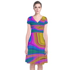 Colorful Waves Short Sleeve Front Wrap Dress by LoolyElzayat