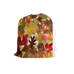 Autumn Fall Leaves Drawstring Pouches (large)  by LoolyElzayat