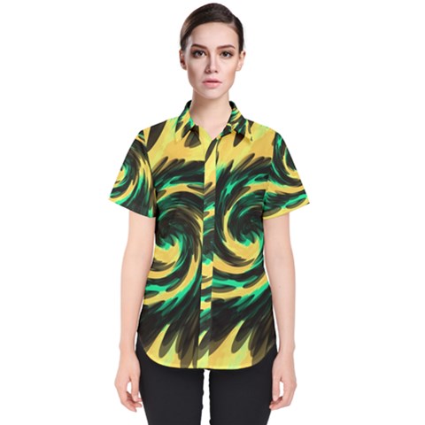 Swirl Black Yellow Green Women s Short Sleeve Shirt by BrightVibesDesign