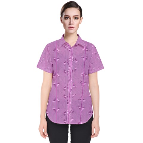 Mod Twist Stripes Pink And White Women s Short Sleeve Shirt by BrightVibesDesign