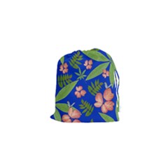 Leaves On Blue Drawstring Pouches (xs)  by LoolyElzayat