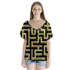 Mindset Stimulus Response Emotion V-neck Flutter Sleeve Top by Sapixe