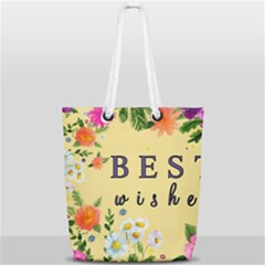 Best Wishes Yellow Flower Greeting Full Print Rope Handle Tote (small) by Sapixe