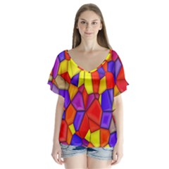 Mosaic Tiles Pattern Texture V-neck Flutter Sleeve Top by Sapixe