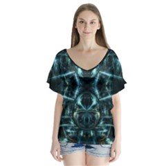 Abstract Fractal Magical V-neck Flutter Sleeve Top by Sapixe