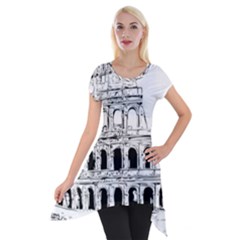 Line Art Architecture Short Sleeve Side Drop Tunic by Sapixe