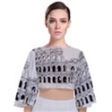 Line Art Architecture Tie Back Butterfly Sleeve Chiffon Top View1