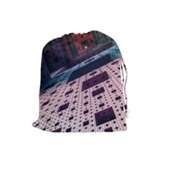 Industry Fractals Geometry Graphic Drawstring Pouches (large)  by Sapixe