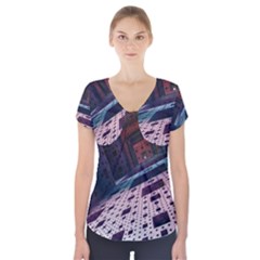 Industry Fractals Geometry Graphic Short Sleeve Front Detail Top by Sapixe