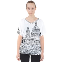 Line Art Architecture Church V-neck Dolman Drape Top by Sapixe