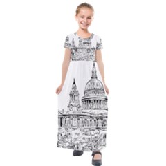 Line Art Architecture Church Kids  Short Sleeve Maxi Dress by Sapixe
