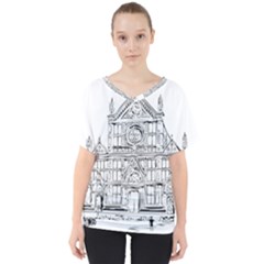 Line Art Architecture Church Italy V-neck Dolman Drape Top by Sapixe