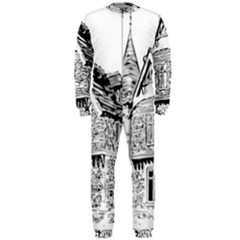 Line Art Architecture Old House Onepiece Jumpsuit (men)  by Sapixe