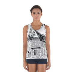 Line Art Architecture Old House Sport Tank Top  by Sapixe