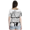 Line Art Architecture Vintage Old V-Neck Flutter Sleeve Top View2