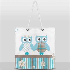 Owl Animal Daisy Flower Stripes Full Print Rope Handle Tote (large) by Sapixe
