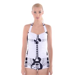 Guitar Abstract Wings Silhouette Boyleg Halter Swimsuit  by Sapixe