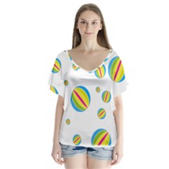 Balloon Ball District Colorful V-neck Flutter Sleeve Top by Sapixe