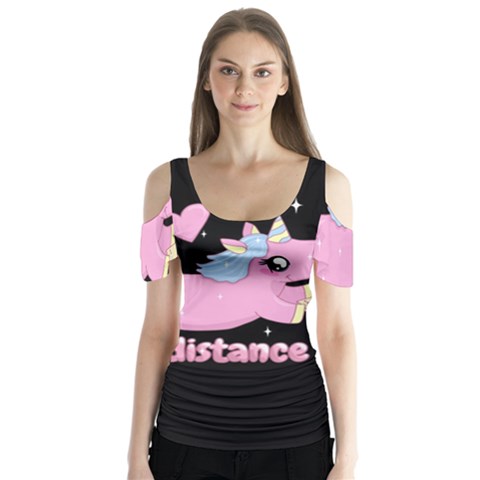Long Distance Lover - Cute Unicorn Butterfly Sleeve Cutout Tee  by Valentinaart